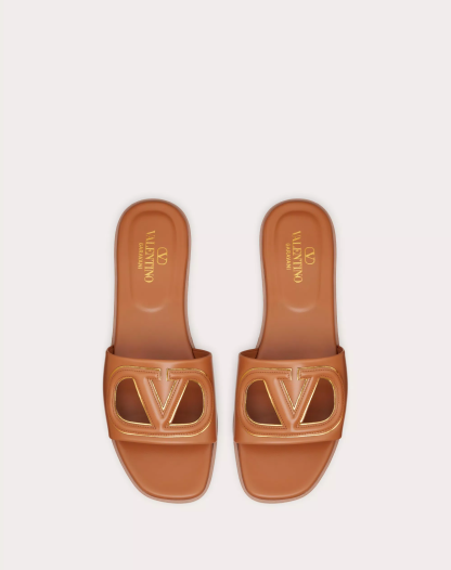 VLOGO CUT-OUT CALFSKIN SLIDE SANDAL